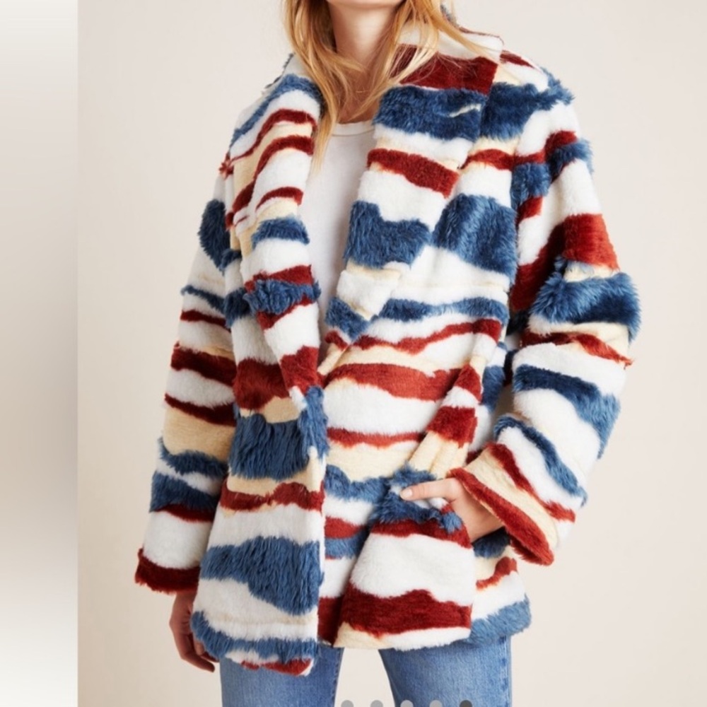 Anthropologie striped furry soft coat jacket Sz XS New